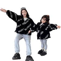 family matching outfits letter thickened warm plush lax mother kids coat winter korean style mommy and me clothes girl outerwear