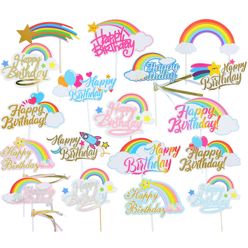 

Large Rainbow Baking Cake Birthday Party Decoration Seven colors Rainbow Balloon Moon Star Clouds Flag Gift Cupcake Dessert