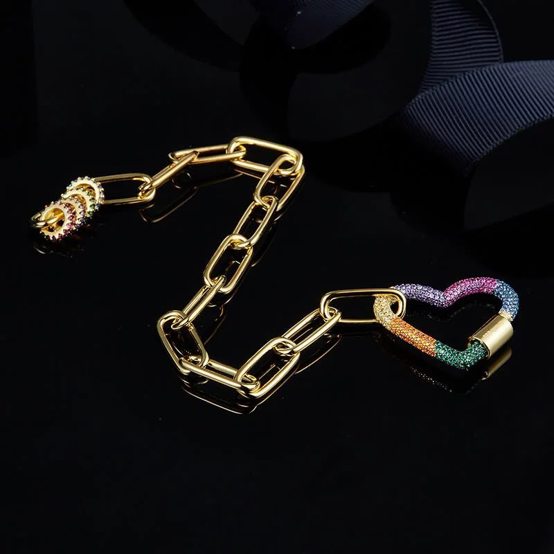 

100% Sterling Silver S925 Ladies Light Luxury Bracelet Colorful Spinel Heart Bracelet Female Fashion Jewelry Girlfriend Gift