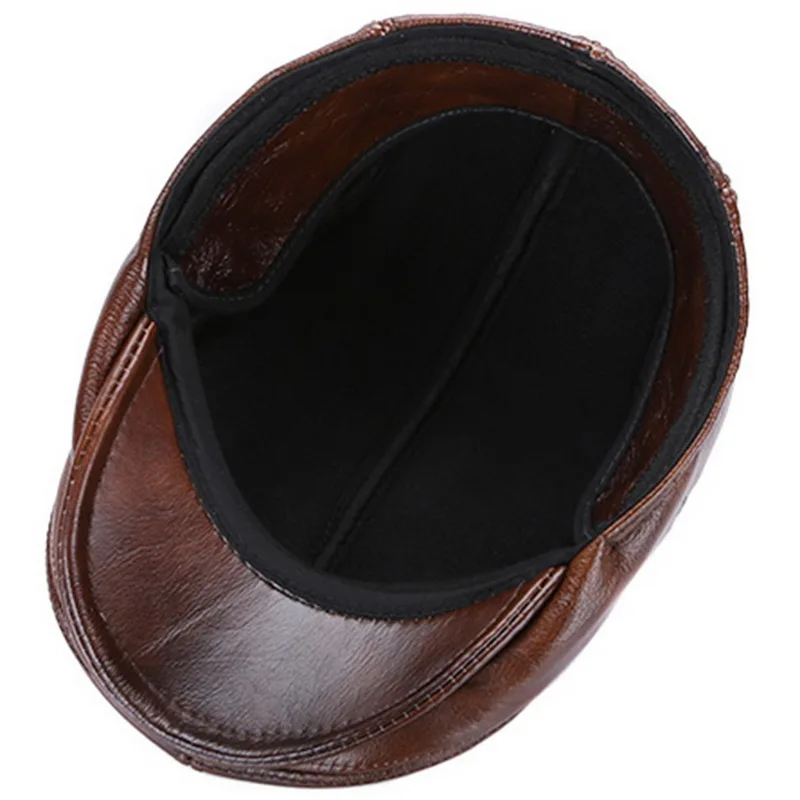 Men Beret Hat Leather Flat Cap Warm Autumn Winter Male Adjustable High Quality Mens Retro Beret Caps