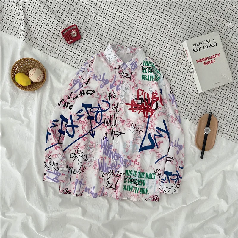 

DUOFAN Alphabet Graffiti Printing Blouse Womens Casual Blouses Female Hawaiian Fashion Letter Short Sleeve Shirts Summer Tops