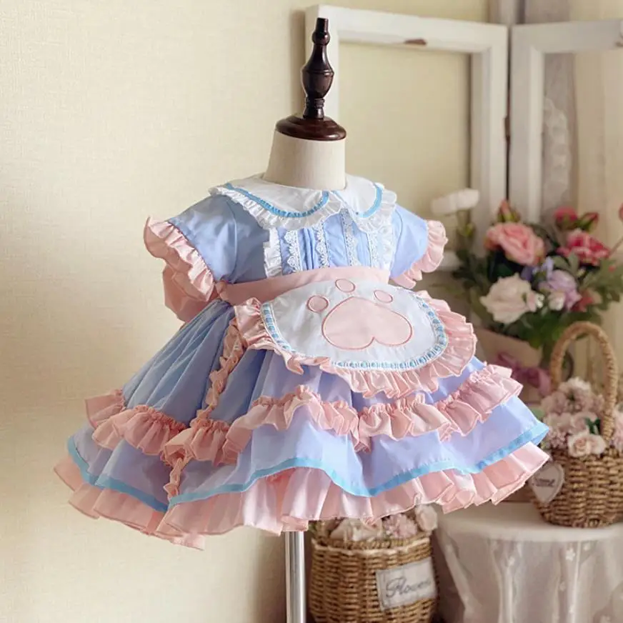 

Miayii 2 шт., детская одежда, испанское винтажное женское кружевное платье с бантом для дня рождения, пасхальное платье принцессы для девочек ...