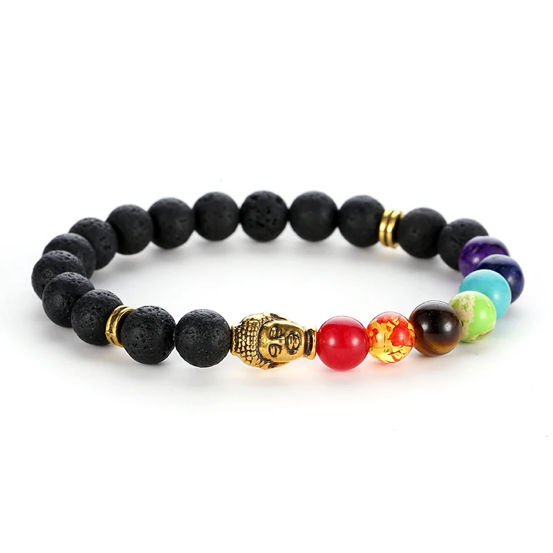 Новая мода 7 Чакра браслет мужской черный Лава исцеляющий баланс бусы рейки Будда
