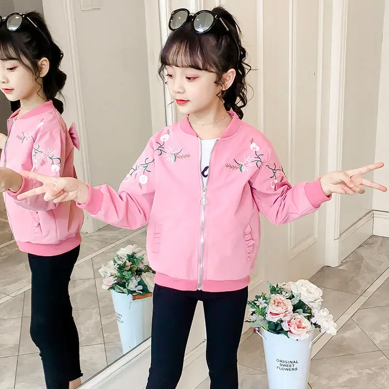 

Spring Autumn Girls Jacket Fashion Flower Bow Children Outerwear Coats Teenage Girls Clothes 110-160cm