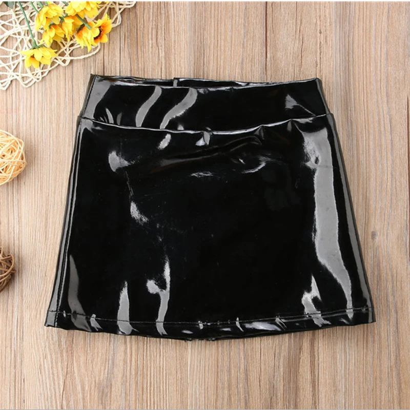 Детская кожаная мини юбка с блестками на молнии из ПУ кожи|Юбки| |