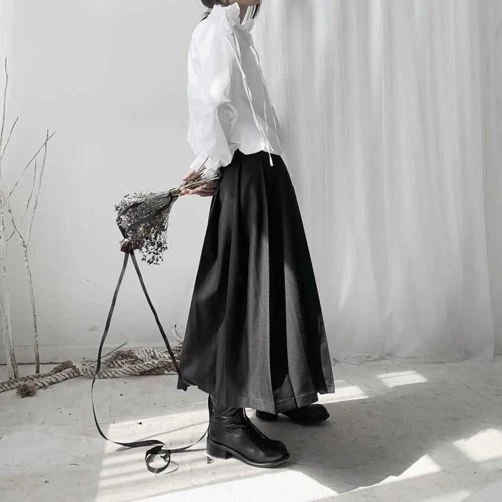 Fangpai Dark Yamamoto Retro Woman half-length pleated dark loose with solid color pleated skirt