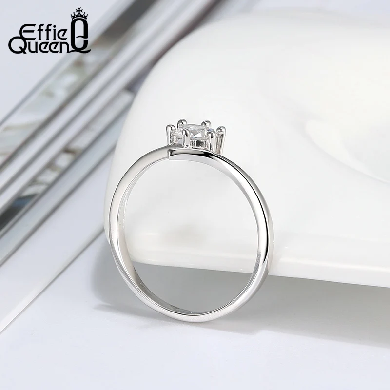 Effie Queen Trendy Female Engagement Rings with Big Crystal Stone AAAA Zircon 925 Silver Finger Ring Jewelry Party Gift BR192