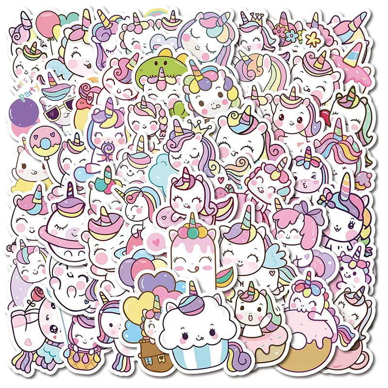50 Pcs Unicorn Stickers Cartoon Stickers for Laptop and Water Bottle, Gift for Boys Girls Teens Birthday Party