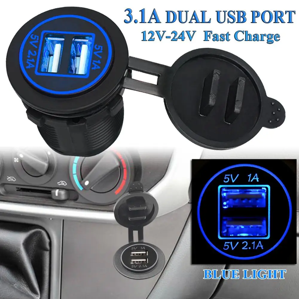 Новое обновление 12В 24В розетка для автомобильного прикуривателя Dual 1A/2.1A USB порт