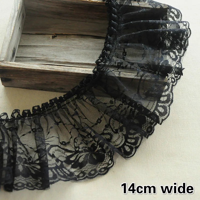 

Nice Embroidered Widening Black Pleated Lace Fabric DIY Ladies Cuffs Bodice Fluffy Skirt Hem Trim Baby Cradle Pet Bib Decoration
