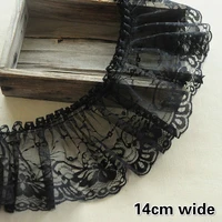 nice embroidered widening black pleated lace fabric diy ladies cuffs bodice fluffy skirt hem trim baby cradle pet bib decoration