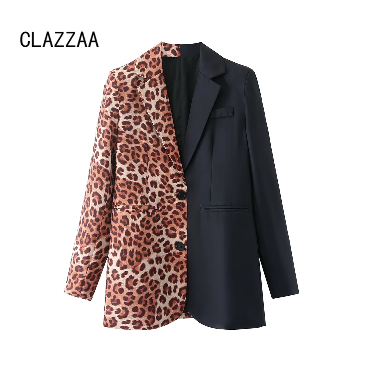 

Clazzaa Women Za Patchwork Single Breasted Blazer Vintage Long Sleeves Notched Neck Casual Female Suit veste femme