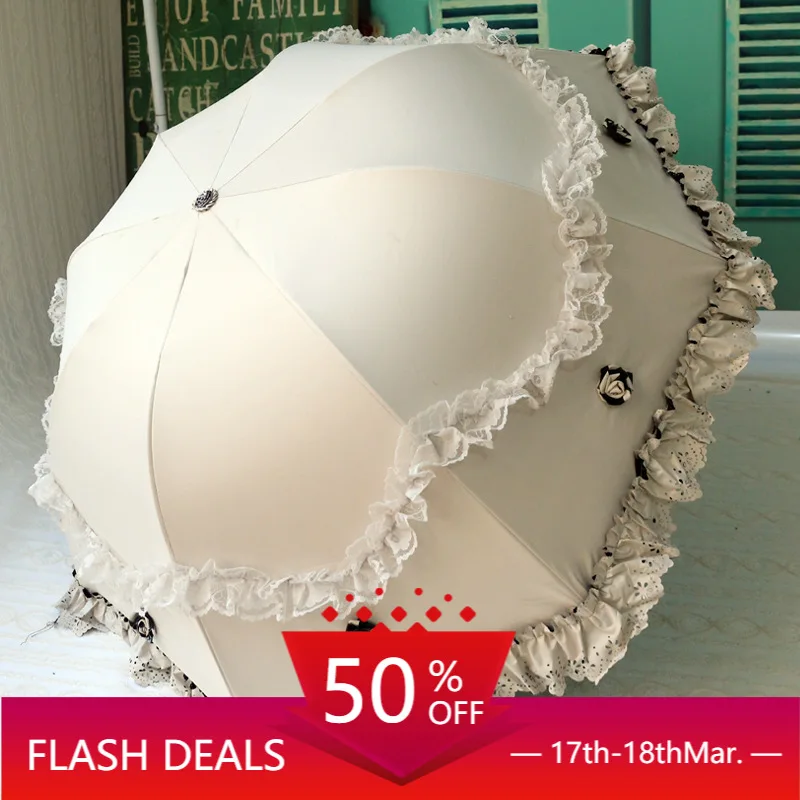 

Sun Umbrella Sun Protection UV Umbrella Women's Dual-Use Folding Vinyl Lace Princess Sun Protection Umbrella Goddess