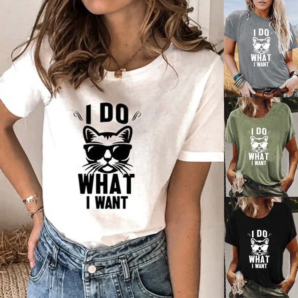2020 Women Cute Kitty Letter Printing Short Sleeve O-neck T-shirt Blouse Tops Female T Shirt Clothing3.11 | Спорт и развлечения
