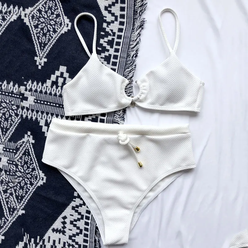 

Fors High wasit sexy bikinis 2020 mujer High cut swimsuit female Metal ring hollow out swimwear women Keyhole knot bathing suit