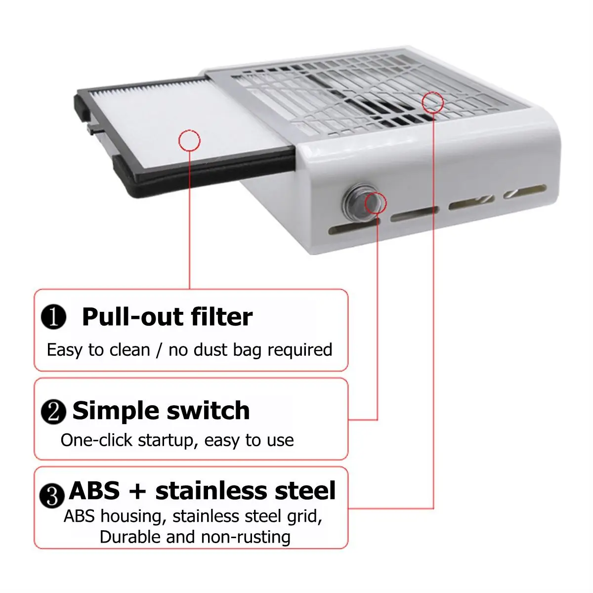 Пылесос вакуумный маникюрный многоразовый с фильтром и мощным вентилятором 40 Вт