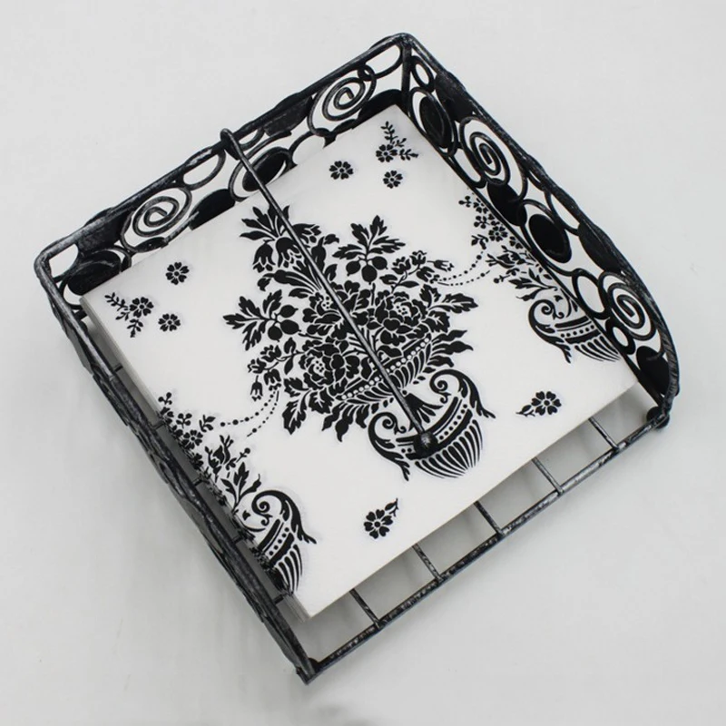 20 шт./упак. Винтаж салфетки Бумага декупаж тканей черного цвета с цветочками для