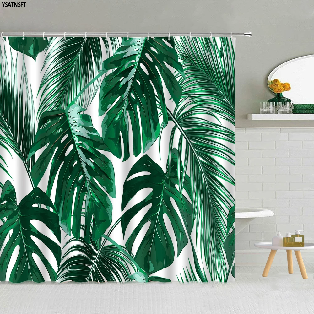 Тропическая зеленая занавеска для душа с изображением пальмовых листьев