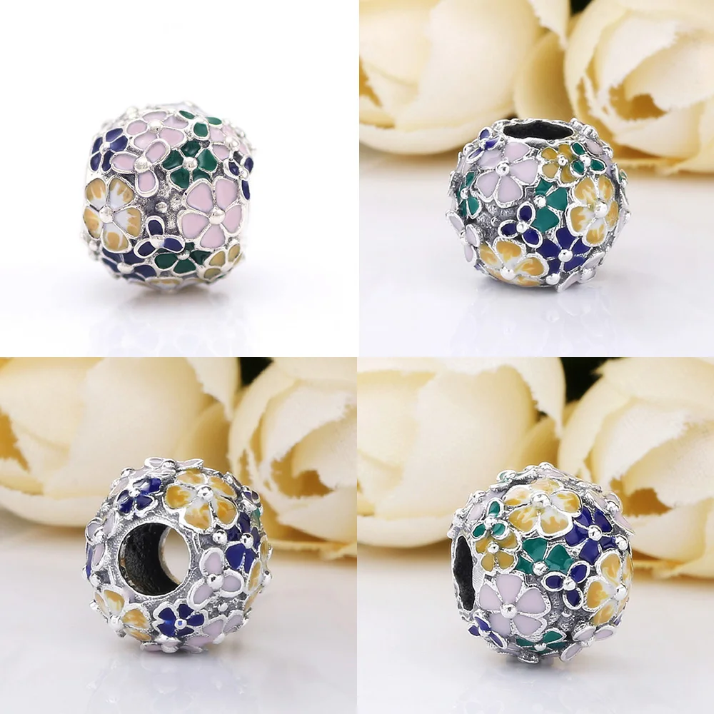 

Bracelet accessories Silver 925 Enamel Cherry Blossom Charm fit Original Silver Bracelets Bangle girls DIY Jewelry beads gifts