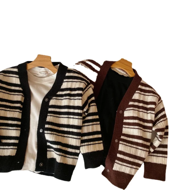 

Hot Sale Autumn Kids Boys Girls Sweater Coat Striped Long Sleeves Cardigan Jackets Children Knitting Casual Clothes