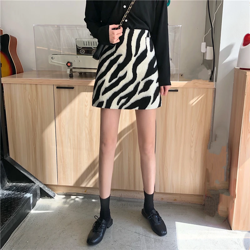 Женские шерстяные юбки карандаш Zebra трапециевидные мини с завышенной талией и