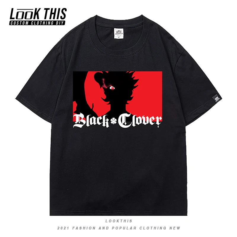 

Men T-shirt Black Clover Gothic Letter Print Tops & Tees Harajuku Streetwear 2021 Summrt Male Boys Loose Soft Oversized T-shirt