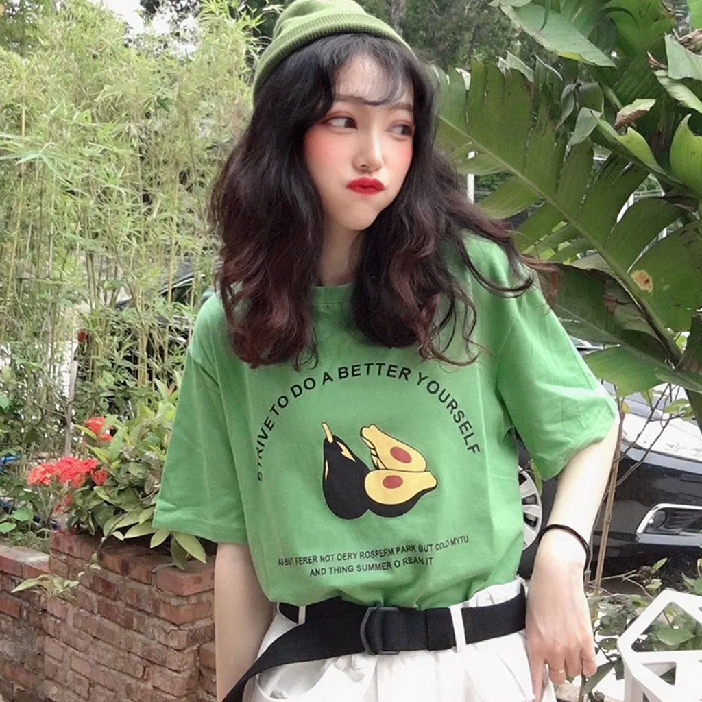 Зеленая женская футболка с рисунком авокадо графическая милая Повседневная