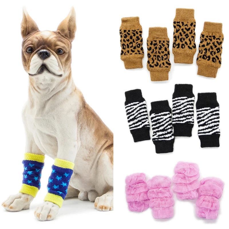 

4Pcs Winter Warm Pet Anti-dirty Leggings Knee Dog Booties Socks Teddy Leg Sock Leg Protector Dogs Cat Puppy Socks Cover Sleeve