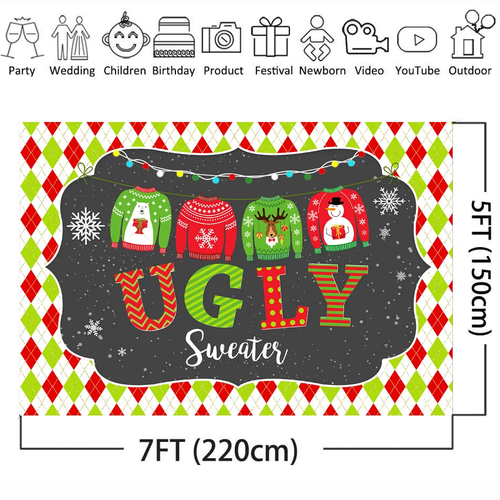 Winter Christmas Photography for Photo Studio Ugly Sweater Birthday Background Snow Colorful Happy New Year Backdrop Photocall |