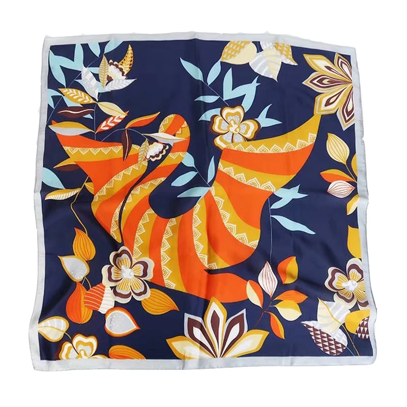 

Flower and Bird Print Satin Women's Hair Scarf 70*70cm Scarf Square Neck Shawls Foulard Lady