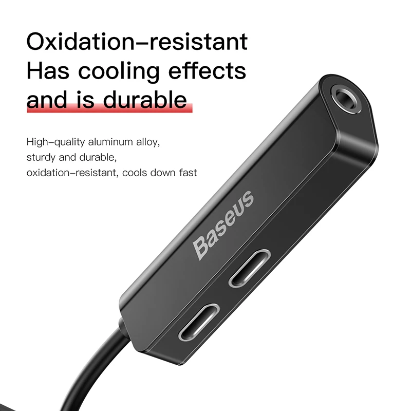 Baseus 3-in-1 Male to Dual & 3.5mm Female Adapter for iPhone L52 Fast Charging Portable Quick Charger Audio Adapter for iPhone