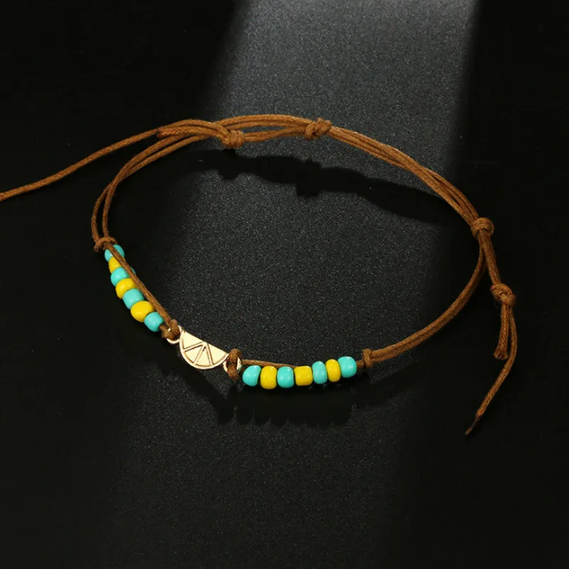 

New Fashion Semicircle Metal Sheet Handmade Beaded Color Cord Multi-layer Anklet for Women 2021 Foot Beach Jewelry