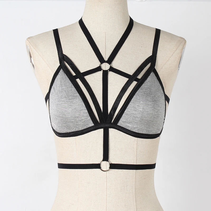 Summer Women's Underwear Bra Sexy Elastic Straps Hanging Neck Lingerie solid gray | Женская одежда
