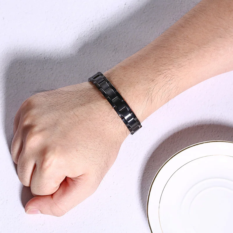 Браслет мужской из нержавеющей стали черный Энергетический со звеньями хороший