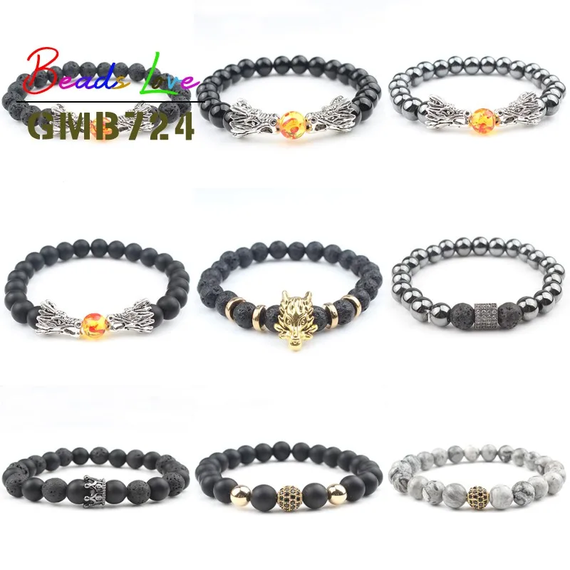8 мм натуральный камень Бусины Браслет из черной лавы Браслеты гематита для