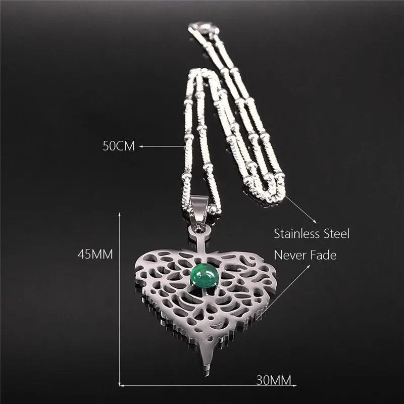 

Bohemian Leave Natural Stone Stainless Steel Charm Necklace Silver Color Chain Necklaces Women Jewelry colier femme N4432S04