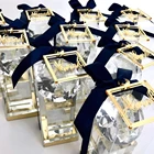 48 * Индивидуальные Золотые Зеркальные акриловые квадратные кулоны для детского крещения с именем на заказ, украшение для свадебной вечеринки, фирменная бутиковая коробка с подвеской