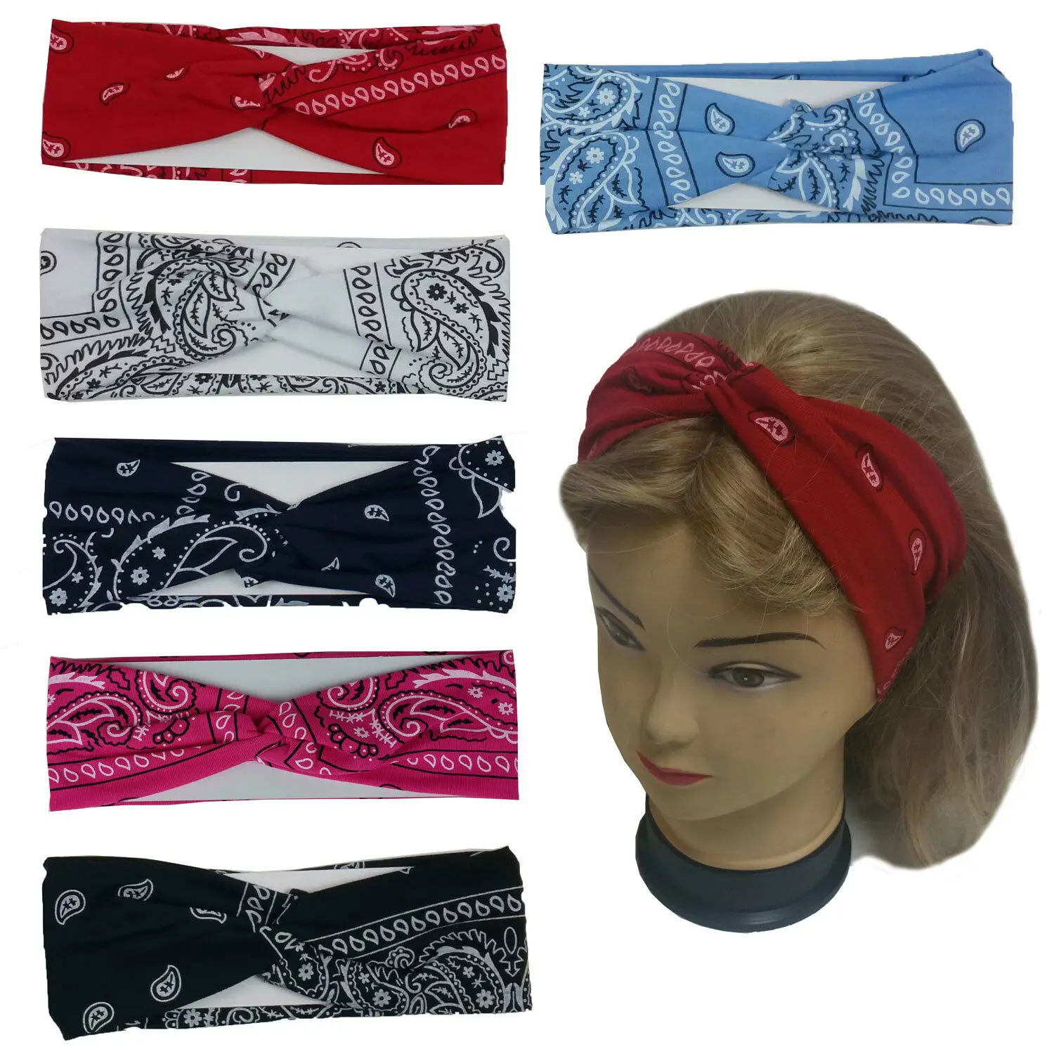 

Bandana Headband Yoga Hairband Head Wrap Paisley Twisted Headband