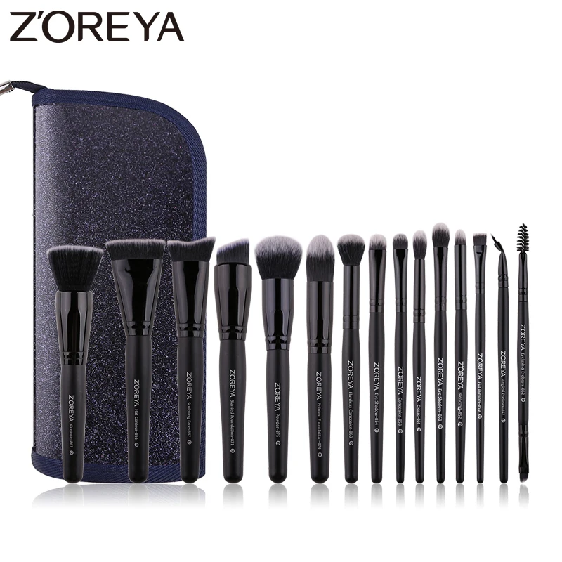 ZOREYA классические черные кисти ля макияжа 7/9/15 шт. удобные синтетические волосы набор кистей для макияжа основа тени для век косметическая кисточка
