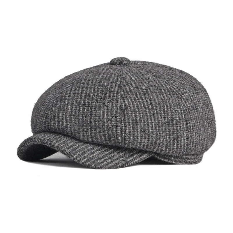 

Men's Autumn And Winter Fashion Octagonal Hat Thickened Warm Woolen Newsboy Hat Outdoor Earmuff High Quality British Painter Hat