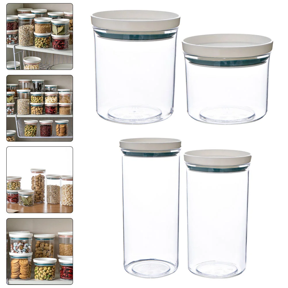 

4Pcs Kitchen Plastic Boxes Transparent Storage Bottles Sealed Boxes with Cover