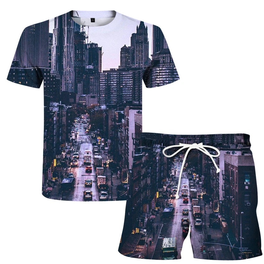 

2021 Summer New T-shirt + Shorts Set 3D Printing Breathable Cool Streetwear Men's T-Shirt Set Summer