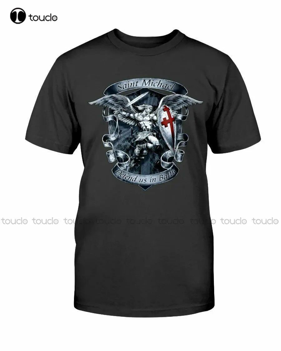 

New Saint Michael Defend Us In Battle T-Shirt Teacher Tshirts Cotton Tee S-5Xl Unisex