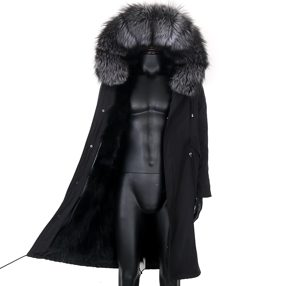 Men Winter Casual Jacket Extra Long Russian Man Coat Real Fur Liner Natural Raccoon Fur Collar Hooded Thick Warm Streetwear