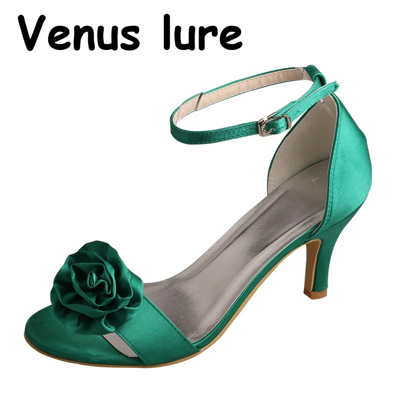 

23 Colors Ankle Wrap Buckle High Heels Women Sandals Green with Rose Flower