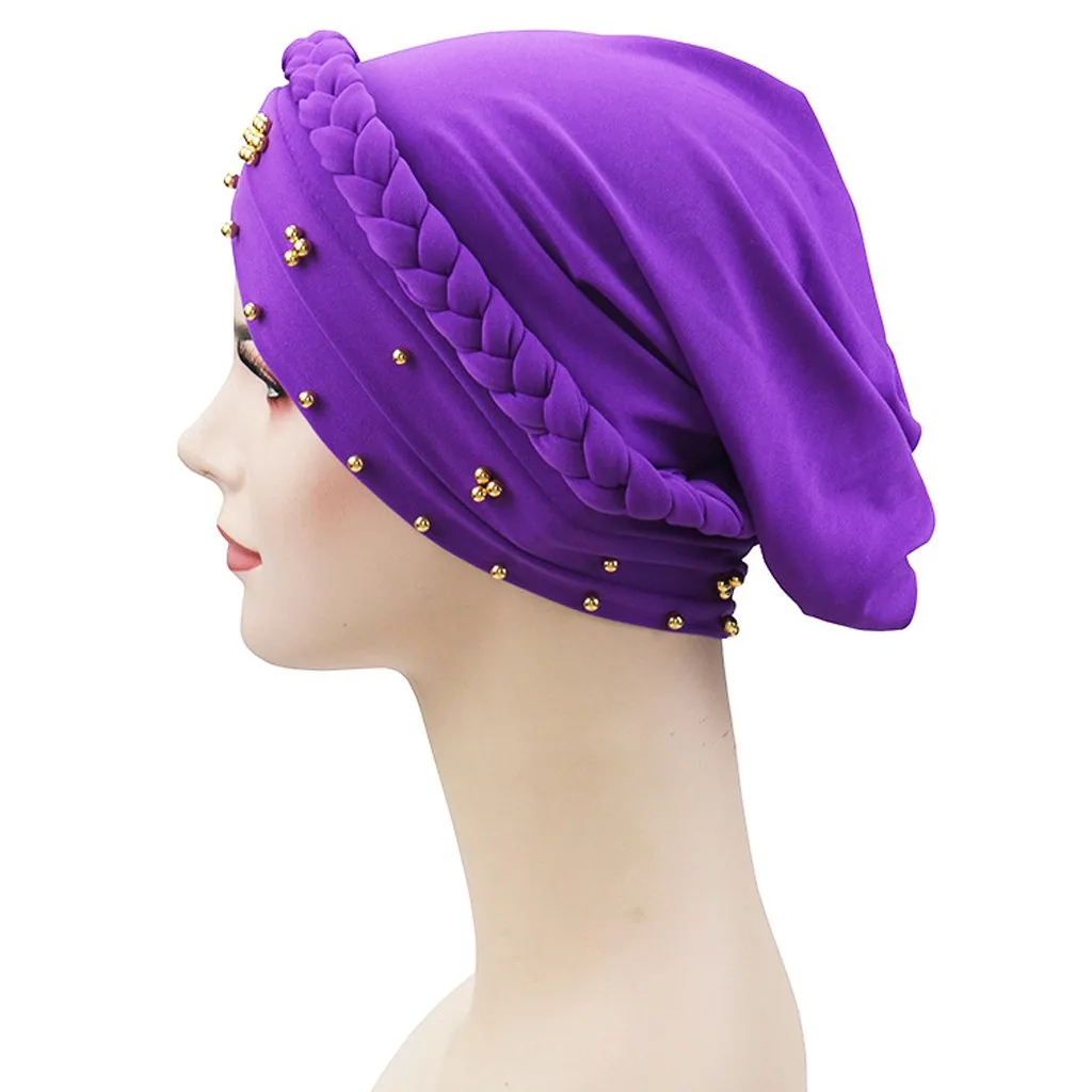 

Hat Women Cap Green Braid Indian Hat Muslim Stretch Turban Hat Chemo Cap Polyester Head Scarf Wrap