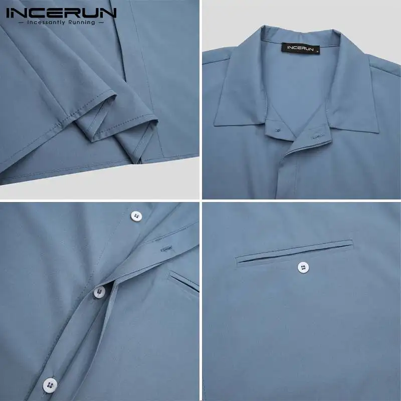 

Men Shirt Streetwear Solid Color Lapel Loose Short Sleeve Button Korean Tops 2021 Summer Casual Camisa Masculina INCERUN S-5XL