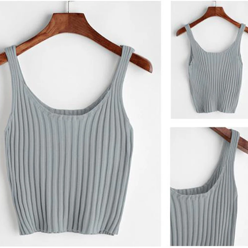 

2021 Fashion Summer Women Sleeveless Tank Tops Tee Double U-neck Short Striped Bottoming Ladies Casual Sling Top Camisoles