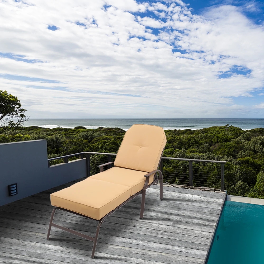 

Adjustable Outdoor Steel Terrace Deck Chair With 5 Tilt Positions Anti-Ultraviolet Cushion Beige Beach Chair Lounge Chair