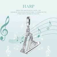 xiaojing 925 sterling silver fashion harp music pendant beads charms for women fit original pandora bracelets jewelry gift 2020